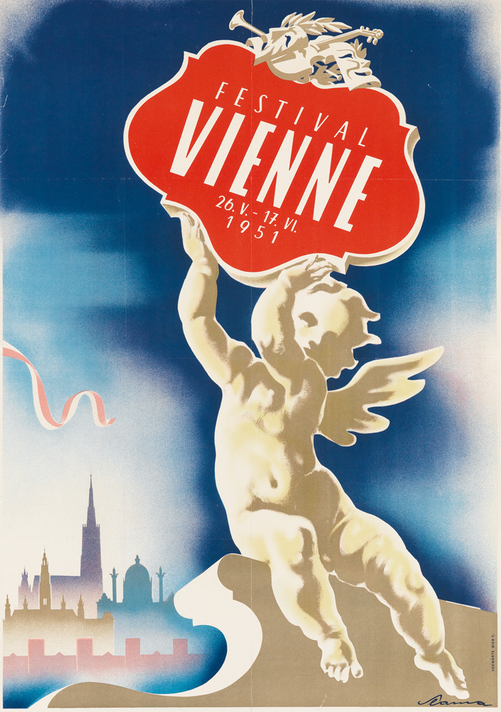 VICTOR THEODOR SLAMA (1890-1973). FESTIVAL VIENNE. 1951. 32x23 inches, 83x58 cm. Vorwarts, Vienna.